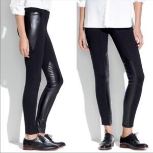 Madewell Faux Leather Panel Ponte Leggings SIZE 0 Black Stretch Pants